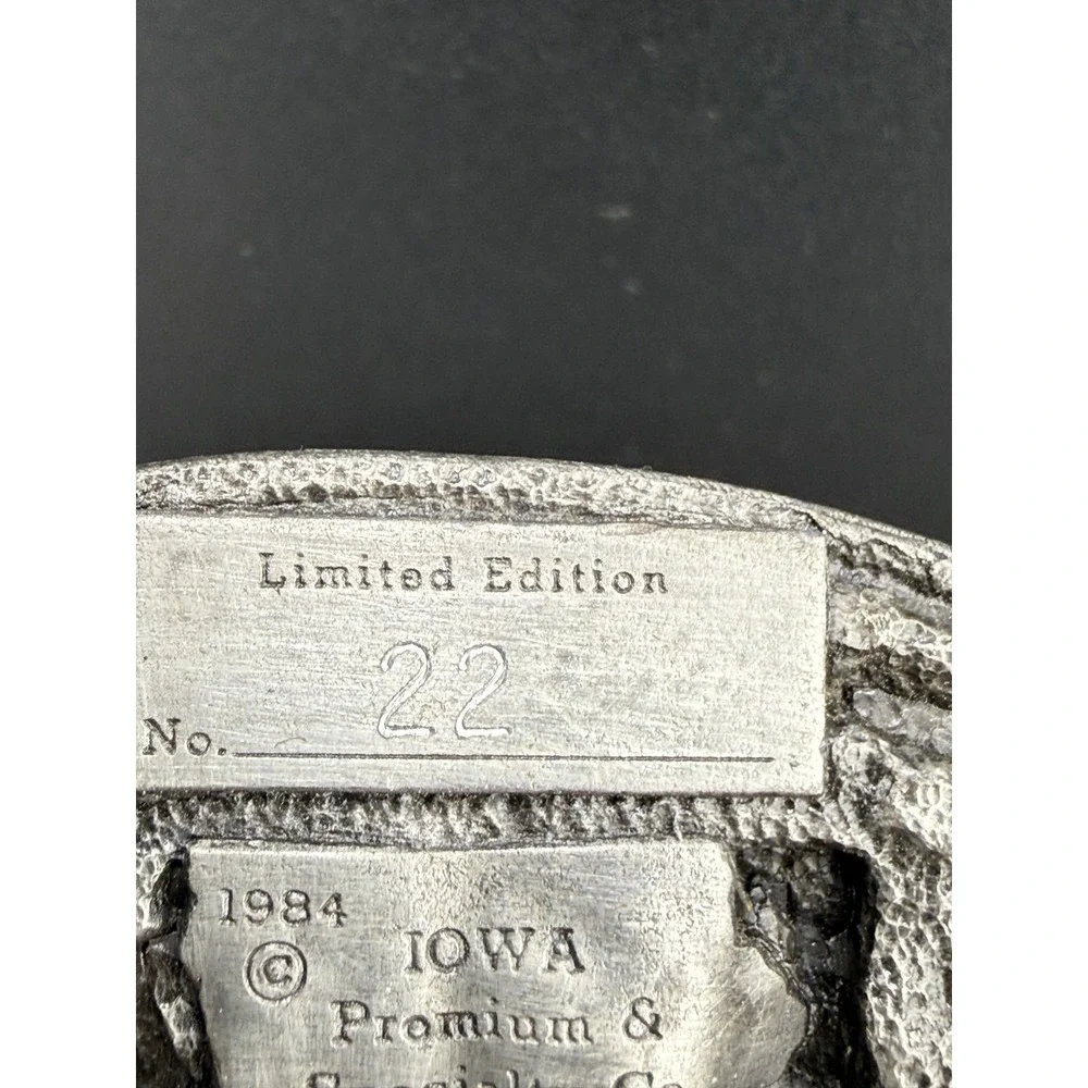 Vintage Iowa Premium & Specialty Co Belt Buckle Silver PIK Agribusiness 1984